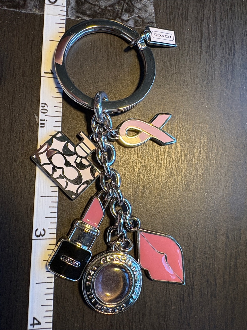Coach Pink Enamel Lipstick & Charm Key Ring